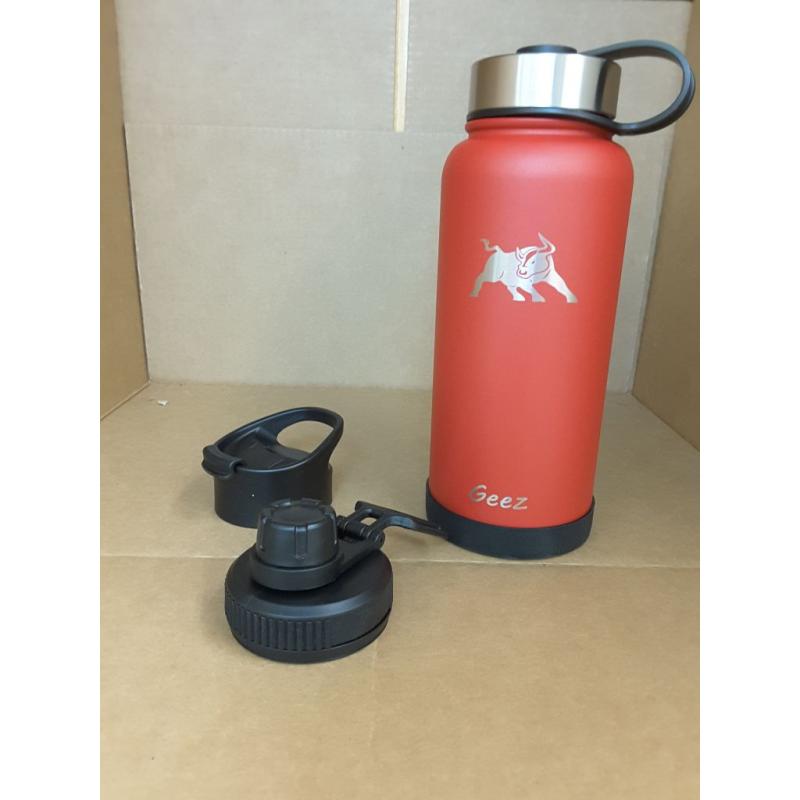 32oz Wide-Mouth Double Walled Vacuum Copper-Insulated Water Bottle Suitable for Sports/School/Work, Powder Coated for Easy Grip with Three Different Lids by Geez