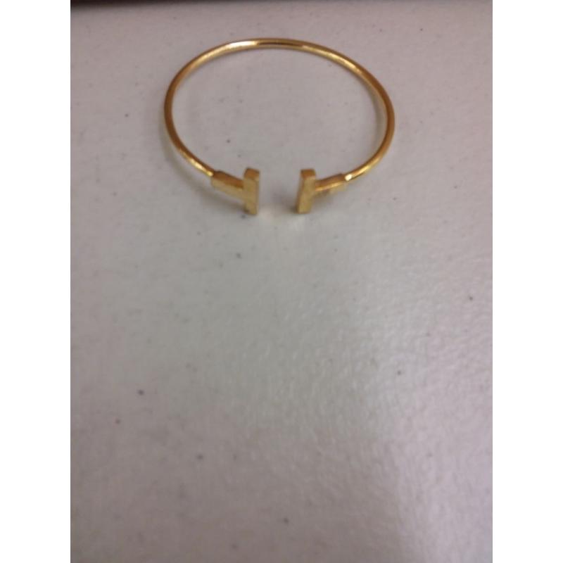 3 Colors Women Double T Letter Open Cuff Bangle Bracelet (Gold Plated)