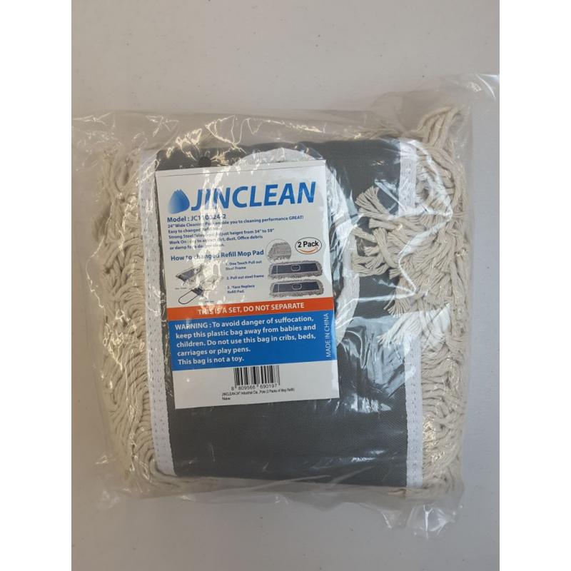 JINCLEAN 2 Pack of 24 Cotton Refills for Industrial Class Floor Dust Mop