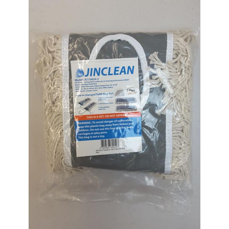 JINCLEAN 2 Pack of 24 Cotton Refills for Industrial Class Floor Dust Mop