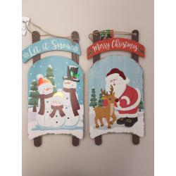 Christmas Santa and Snowman Holiday Sled Decorative Signs