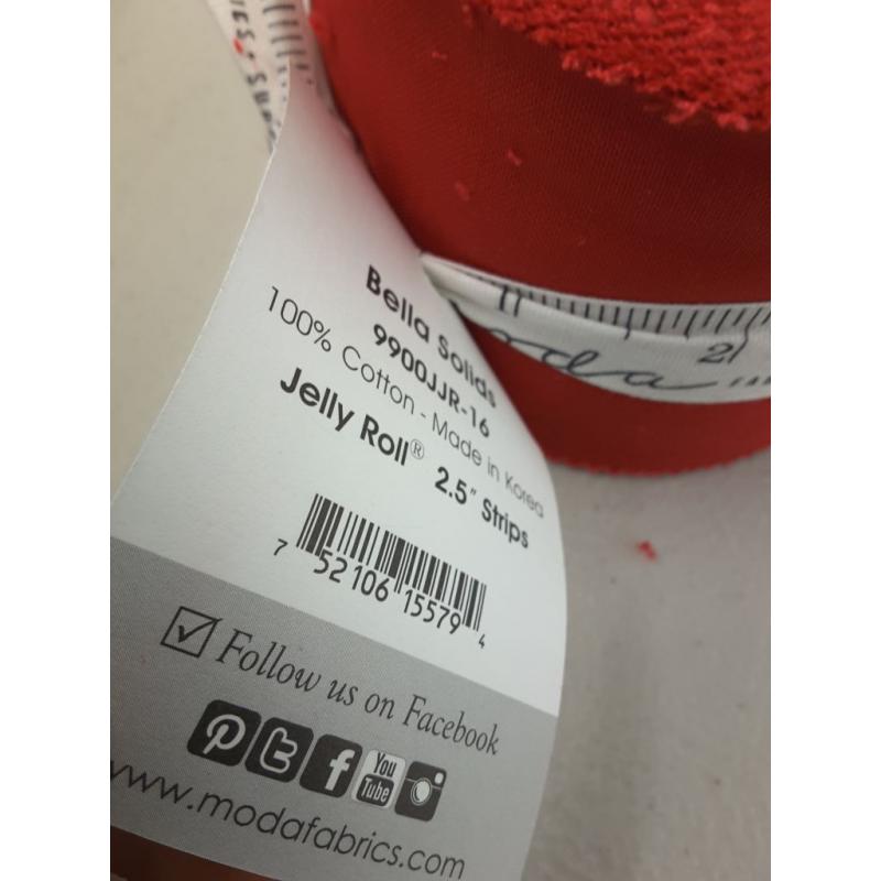 Bella Solids Red Jr Jelly Roll (9900JJR 16) by Moda House Designer for Moda, 2.5 x 44 inch strips