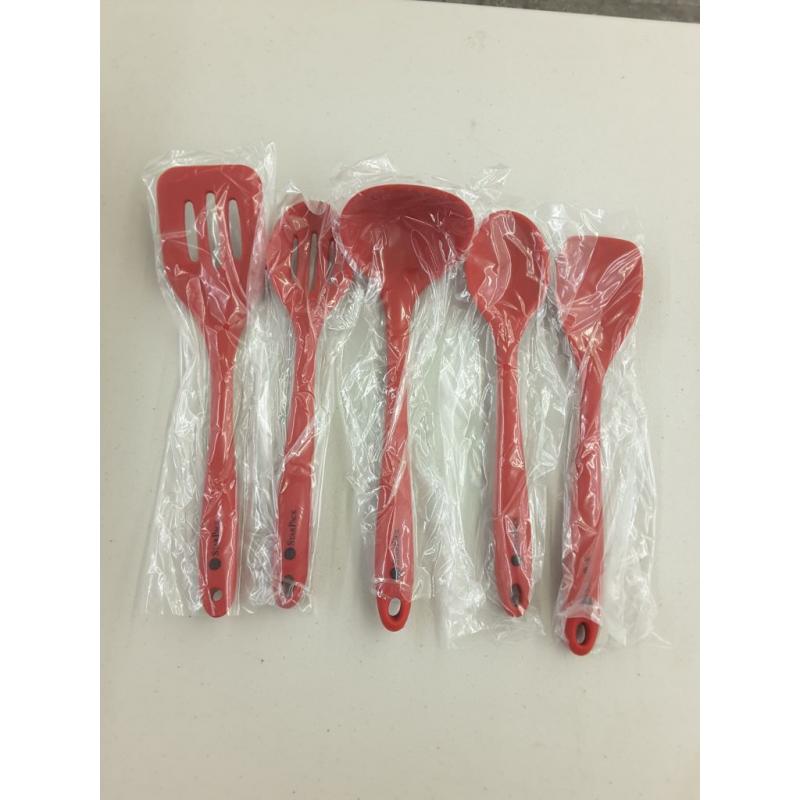 Star Pack Home Ultimate 5 Piece Silicone Kitchen Utensil Set, Red