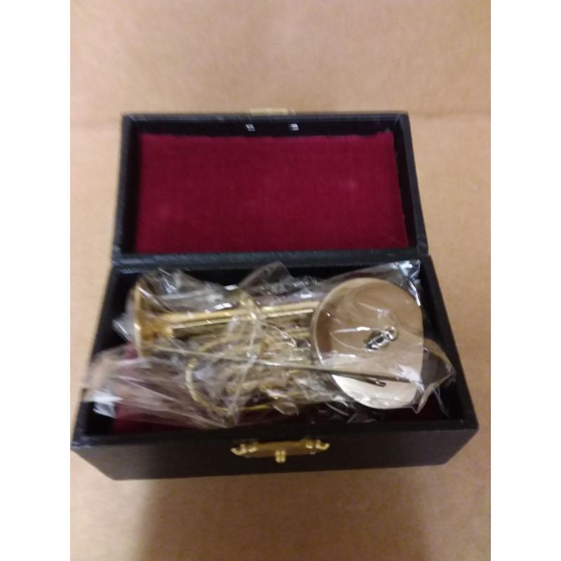3.75 Gold Brass Tuba Miniature with Stand and Case