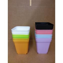 Plastic square pot with pallet tray for home décor, office, desk, garden, flower shop