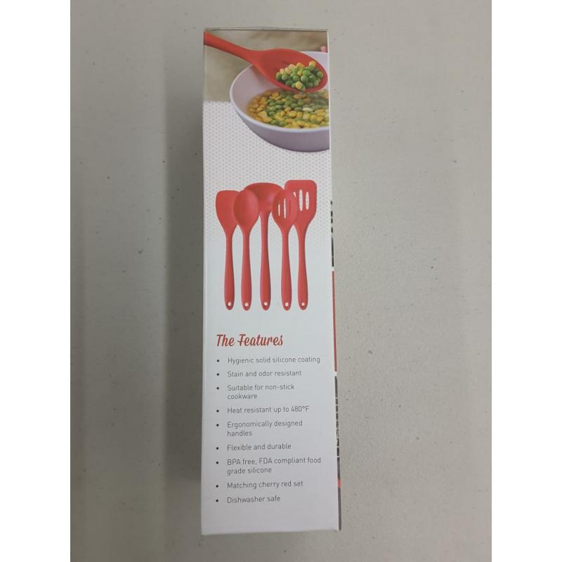 Star Pack Home Ultimate 5 Piece Silicone Kitchen Utensil Set, Red