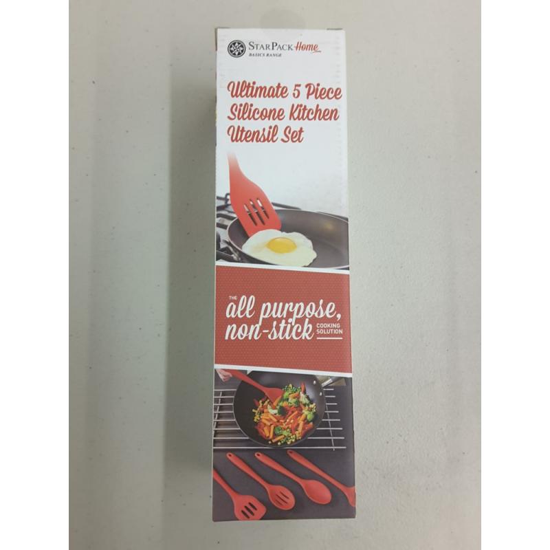 Star Pack Home Ultimate 5 Piece Silicone Kitchen Utensil Set, Red