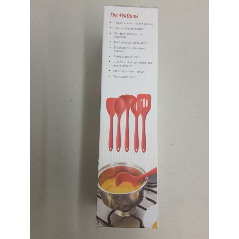 Star Pack Home Ultimate 5 Piece Silicone Kitchen Utensil Set, Red