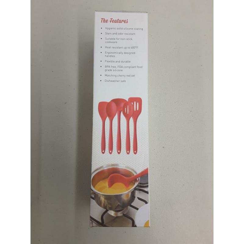 Star Pack Home Ultimate 5 Piece Silicone Kitchen Utensil Set, Red