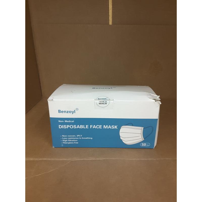Benzoyl Disposable Masks, 50 Pack