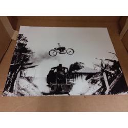 Motorcycle Jumping Train - 11x14 Unframed Art Print