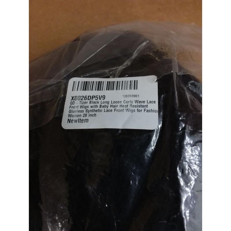 QD-Tizer Black Long Loose Curly Wave Lace Front Wigs with Baby Hair Heat Resistant Glueless Synthetic Lace Front Wig