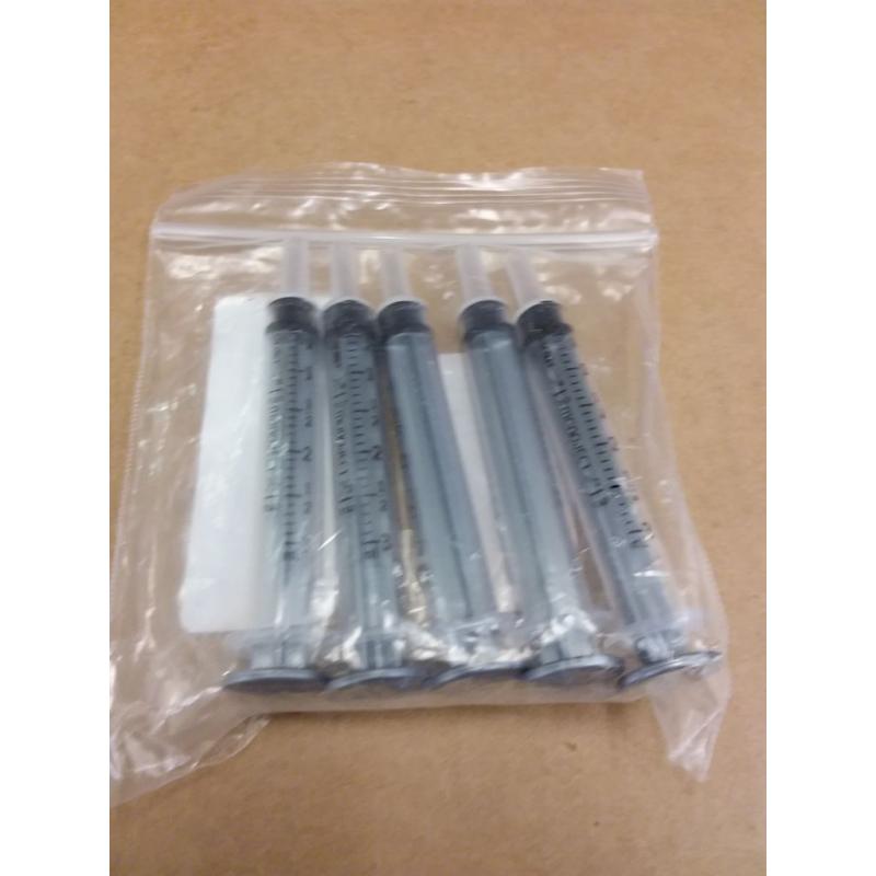 5 Pack 3ML 3CC 6/10 Tsp. Slip Tip Syringes with No Needle