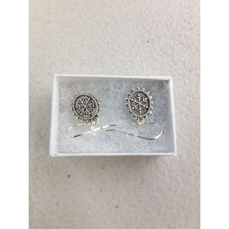 Sterling Silver Beaded Snowflake Dangle Earrings