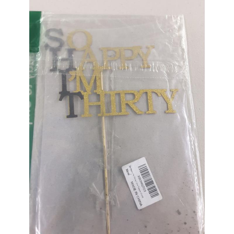 So Happy I'm Thirty  Gold Glitter Cake Topper