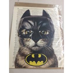 Bat Cat Super Hero Vintage Upcycled Dictionary Art Print