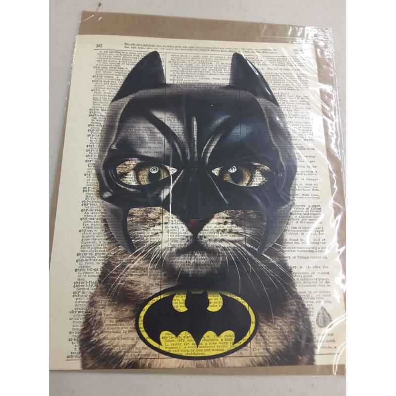 Bat Cat Super Hero Vintage Upcycled Dictionary Art Print