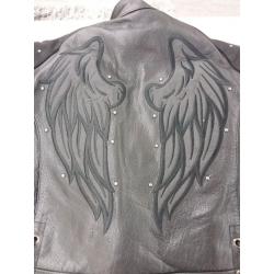 Ladies 'Scuba' Leather Jacket With Reflective Wings and Studs - X-Large