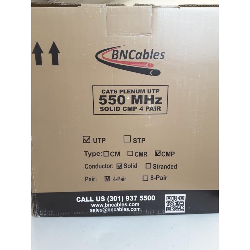 Truecables Cat6 Plenum (CMP), 1000ft, White, 23awg 4 Pair Solid Bare Copper