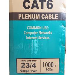 Truecables Cat6 Plenum (CMP), 1000ft, White, 23awg 4 Pair Solid Bare Copper