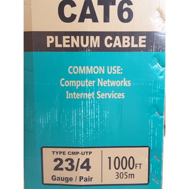 Truecables Cat6 Plenum (CMP), 1000ft, White, 23awg 4 Pair Solid Bare Copper