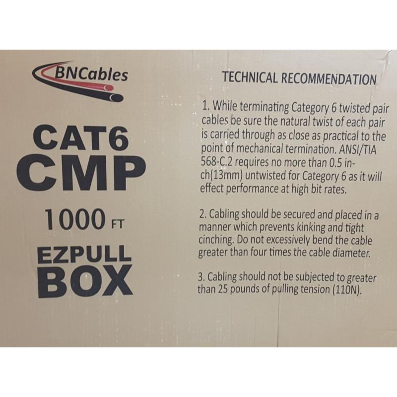 Truecables Cat6 Plenum (CMP), 1000ft, White, 23awg 4 Pair Solid Bare Copper