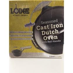 Lodge 5 Quart Spiral Bail Handle Cast Iron Dutch Oven