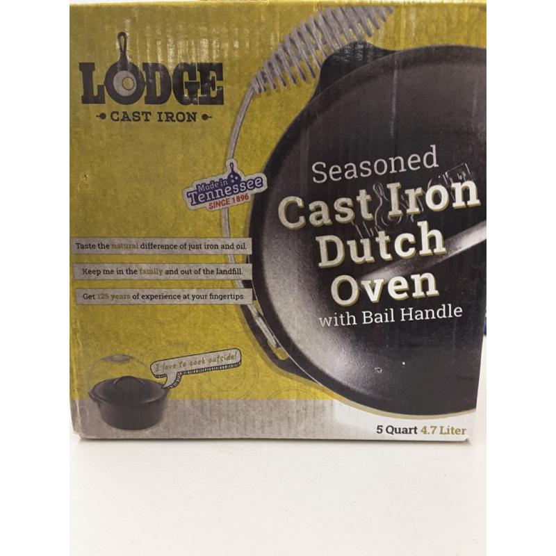 Lodge 5 Quart Spiral Bail Handle Cast Iron Dutch Oven