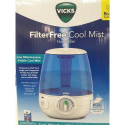 Vicks Filter-Free Ultrasonic Visible Cool Mist Humidifier for Medium Rooms, 1.2 Gallon With Auto Shut-Off, 30 Hours of Moisturized Air, Use With Menthol Scented Vicks VapoPads