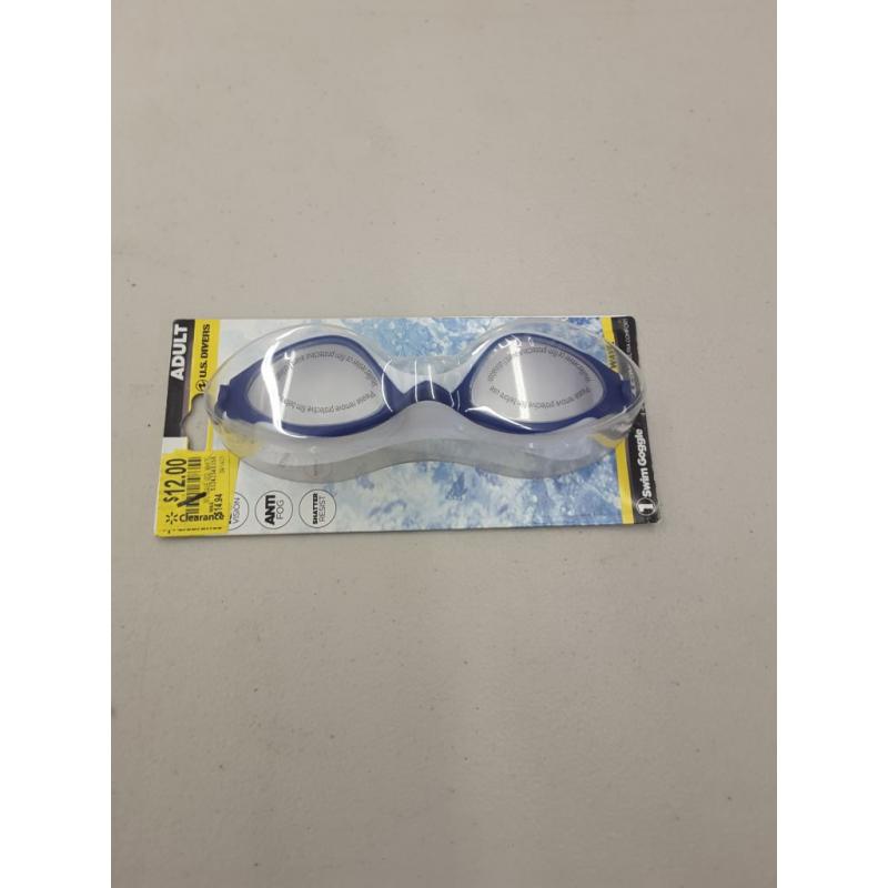 US divers adult goggles anti fog and shatter resistant blue and white