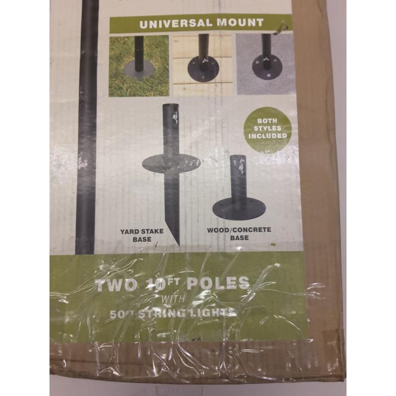 Bistro String Light Poles - 2 Pack - Extends to 10 Feet - Universal Mounting Options Included with 50 feet of G40 Lights