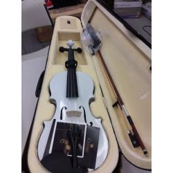Mendini By Cecilio Violin For Kids & Adults - 4/4 MV White