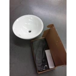 Round Bathroom Vessel Sink with Overflow and Faucet Combo- VASOYO 16