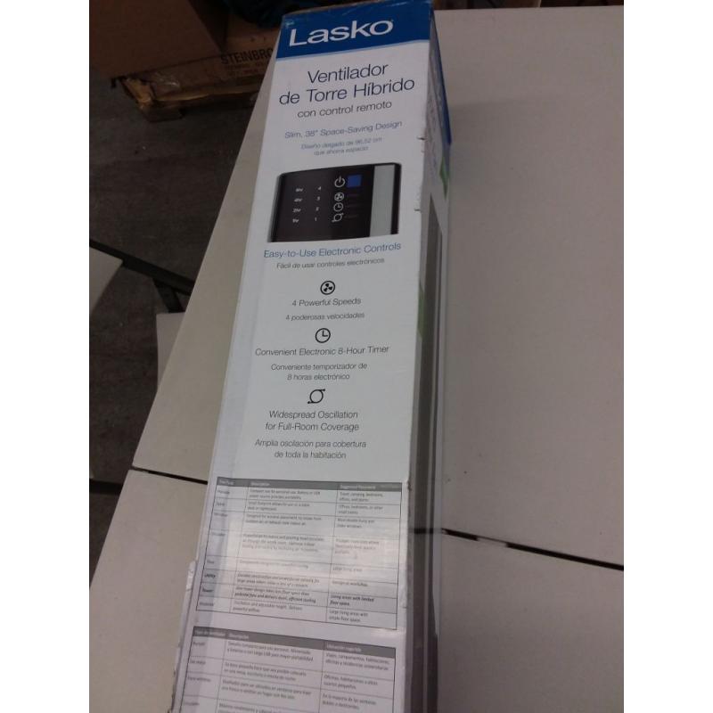 Lasko 38 Hybrid Tower Fan with Remote Control, T38415, Black/Silver