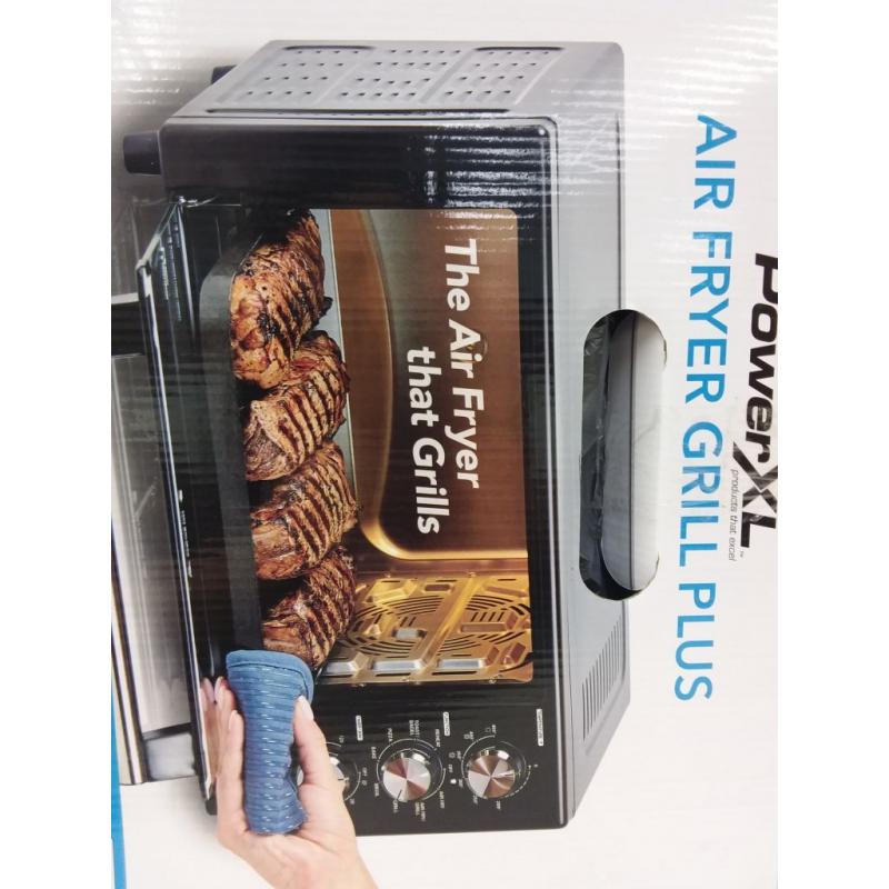 8 im 1 Power XL Air Fryer Grill plus up to 70% fewer calories, rapid air technology, low fat cooking, easy to clean. Familg size serves 4-8 servings, air fry, grill, toast, bagel, pizza, bake, broil, and reheat