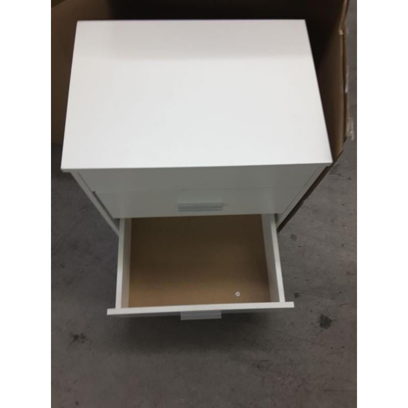 White nightstand with 2 drawers and elevating top