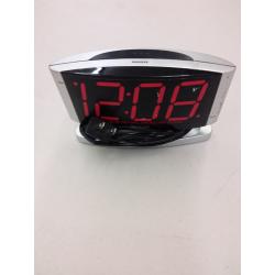 Sharp LED Digital Alarm Clock, Swivel Base, Silver Case, Red Display, SPC033