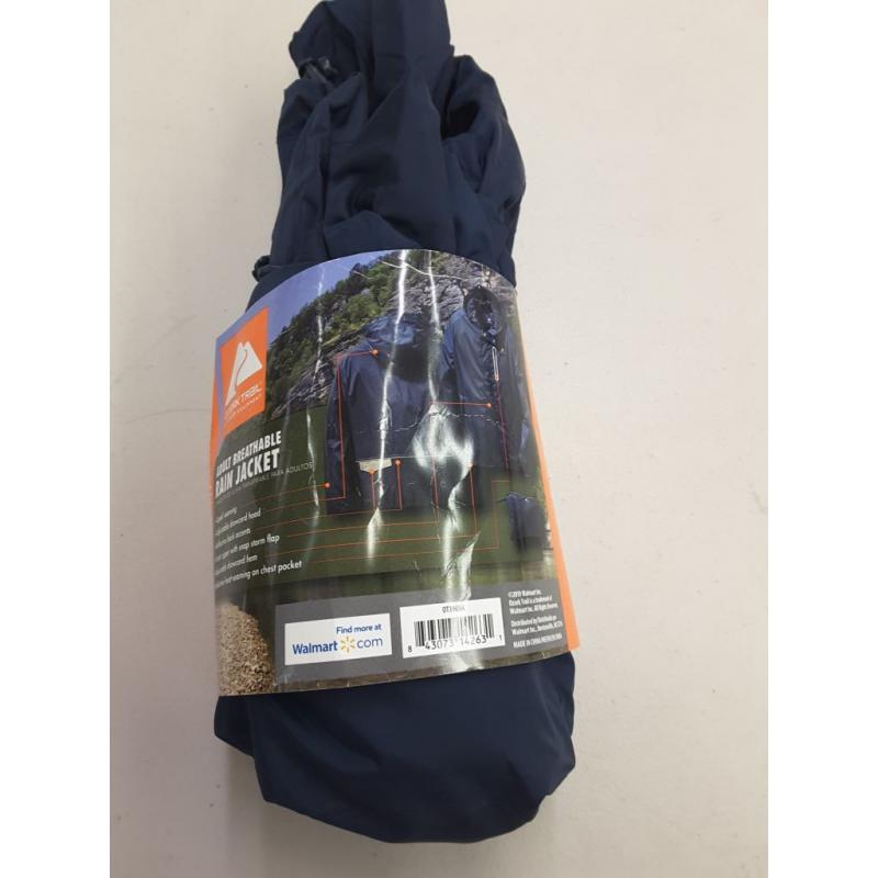 Ozark Trail outdoor equipment adult breathable rain jacket, water resistance, packable pockets, and reflective back accents