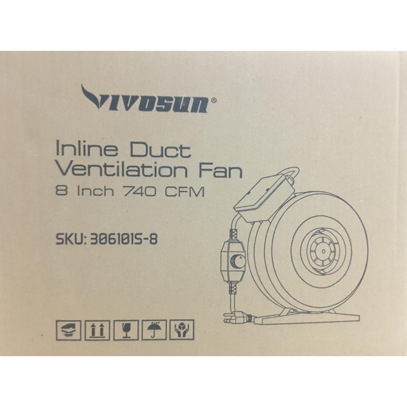 VIVOSUN 8In 740 CFM Inline Duct Ventilation Fan with Variable Speed Controller for Grow Tent
