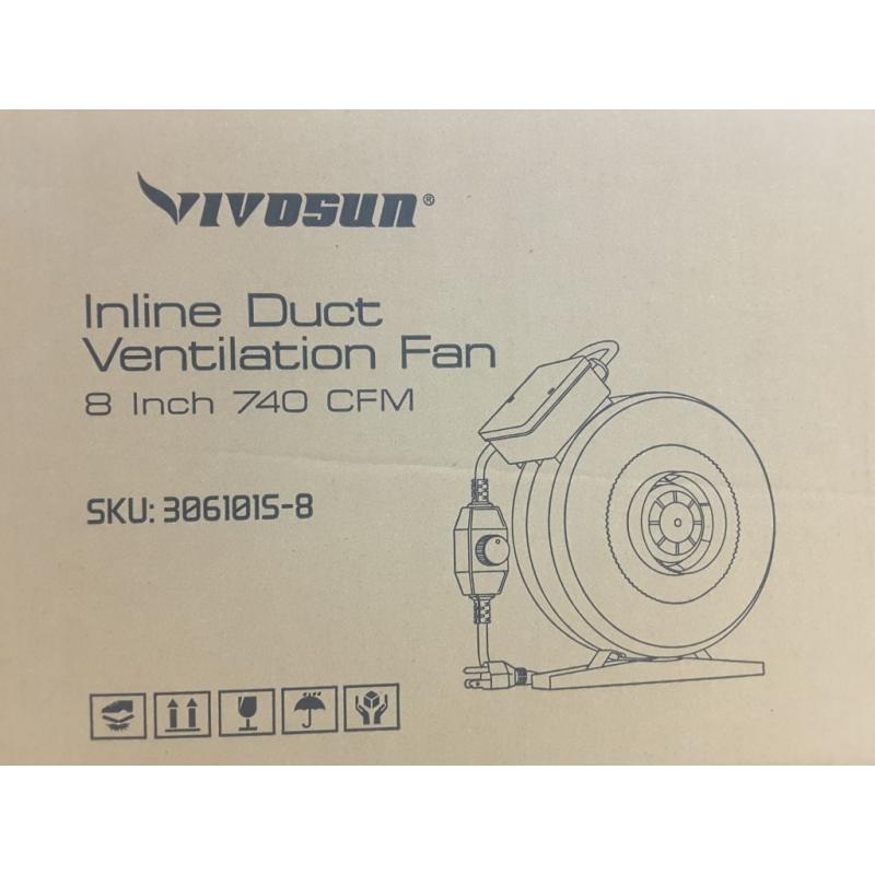 VIVOSUN 8In 740 CFM Inline Duct Ventilation Fan with Variable Speed Controller for Grow Tent