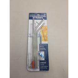 4th Utensil Reusable Stainless Steel Straw 9 Piece Set- Includes 4 Stainless Steel Straws, 1 Cleaning Brush and 4 Silicone Tips.