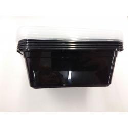 Mainstays 5 Pk 8x8 Rectangular Plastic Meal Prep, Clear Lids and Black Containers