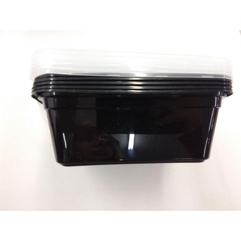 Mainstays 5 Pk 8x8 Rectangular Plastic Meal Prep, Clear Lids and Black Containers