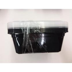 Mainstays 5 Pk 8x8 Rectangular Plastic Meal Prep, Clear Lids and Black Containers