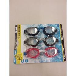 U.S. Divers Trilogy Adult Swimming Goggles - UV and Anti-Fog Protection (Multi-Color) 3 Pack