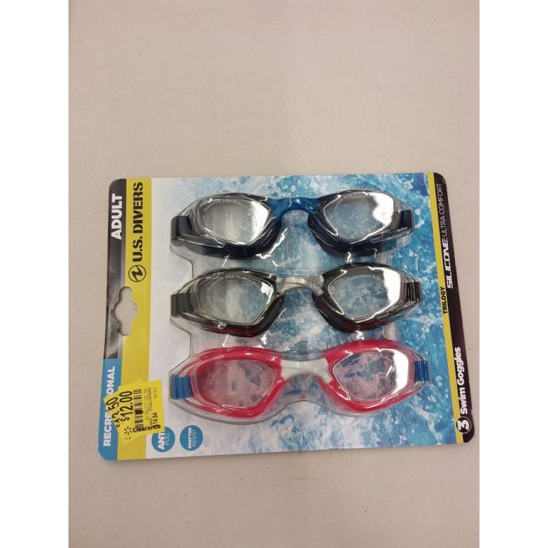 U.S. Divers Trilogy Adult Swimming Goggles - UV and Anti-Fog Protection (Multi-Color) 3 Pack