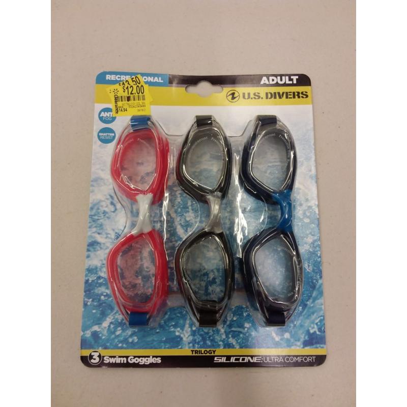 U.S. Divers Trilogy Adult Swimming Goggles - UV and Anti-Fog Protection (Multi-Color) 3 Pack