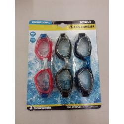 U.S. Divers Trilogy Adult Swimming Goggles - UV and Anti-Fog Protection (Multi-Color) 3 Pack