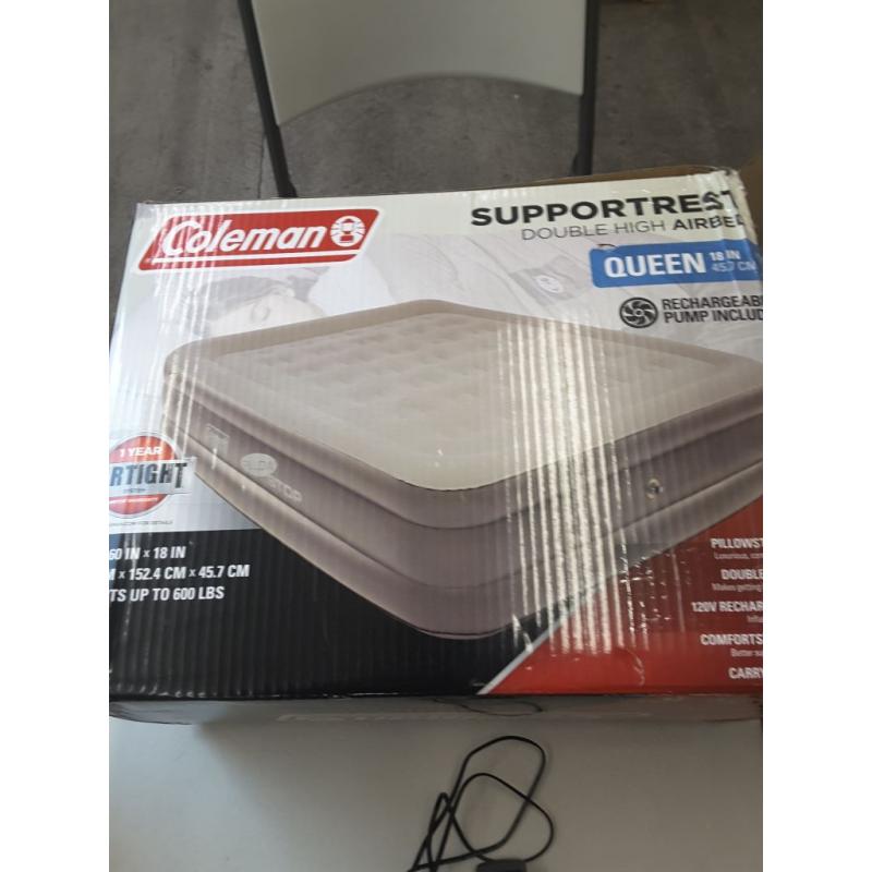 Coleman SupportRest Pillowstop Airbed 18 in Double-High, Queen, External Rechargeable Pump Included