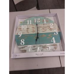 Mainstays Real Wood Plank Clock, Analog, Coastal, Modern Farmhouse, Cool Blue Finish